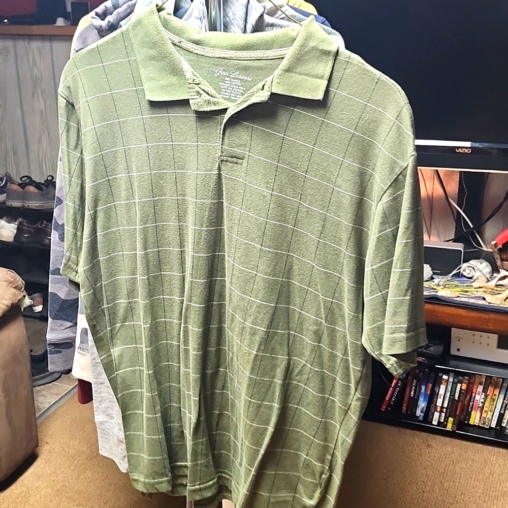 XL polo green w/pinstripes